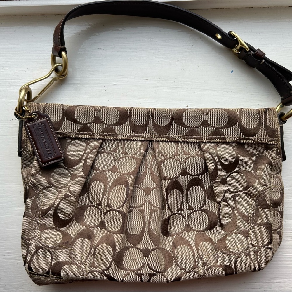 Coach Tan and Brown Signature Wristlet